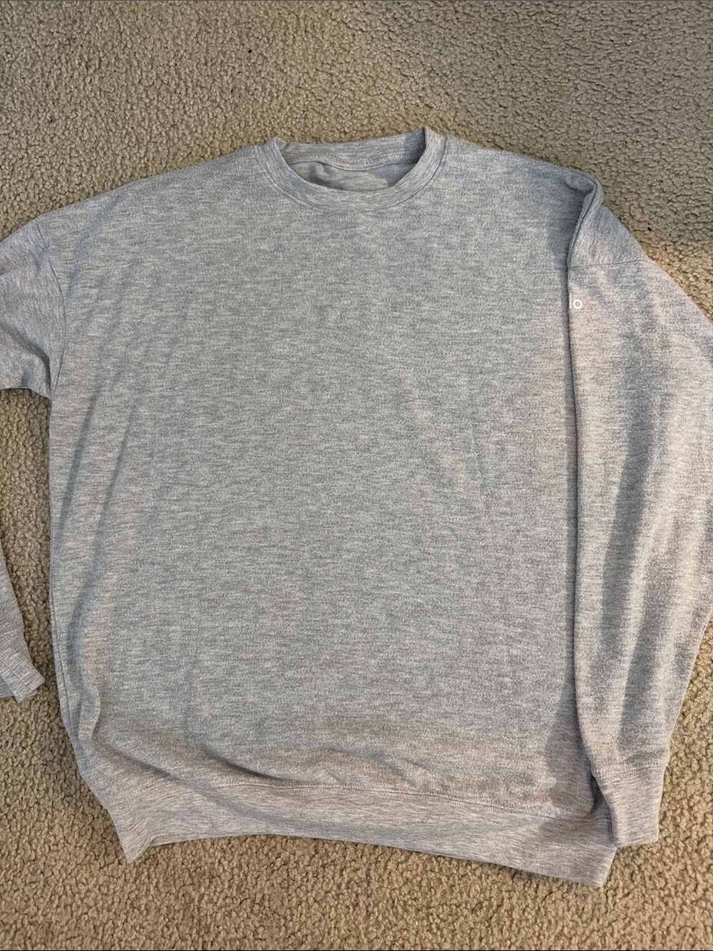 ALO Yoga Soho Heather Gray Pullover with White Logo, Small